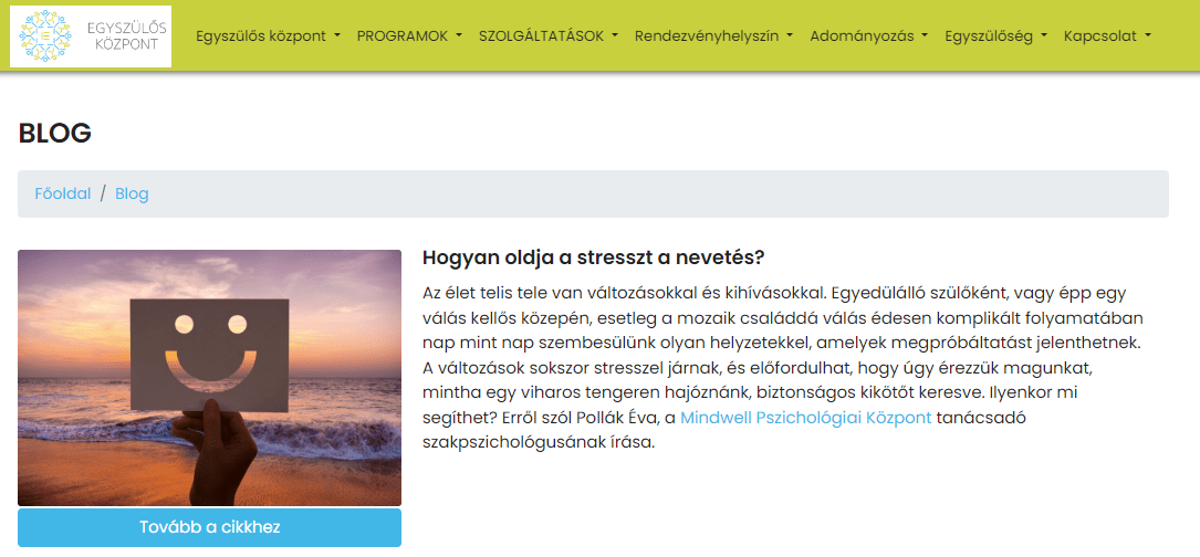 Egyszülős Központ blog megjelenés - hogyan oldja a stresszt a nevetés?